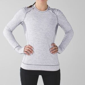 Lululemon 6 Think Fast Long Sleeve in Tonka Stripe Heathered Slate White